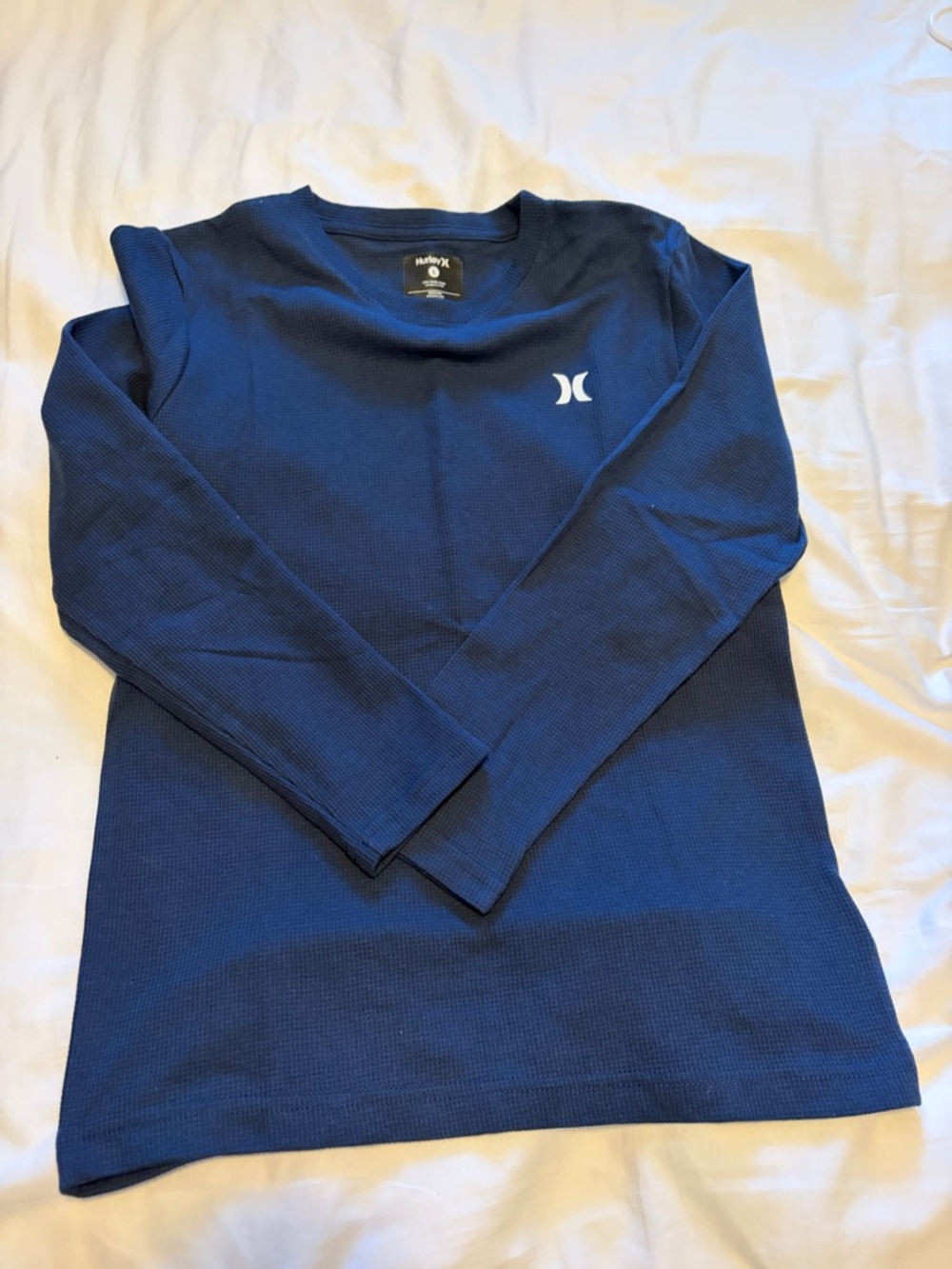 Hurley Navy Long Sleeve Waffle Knit Top with White Logo